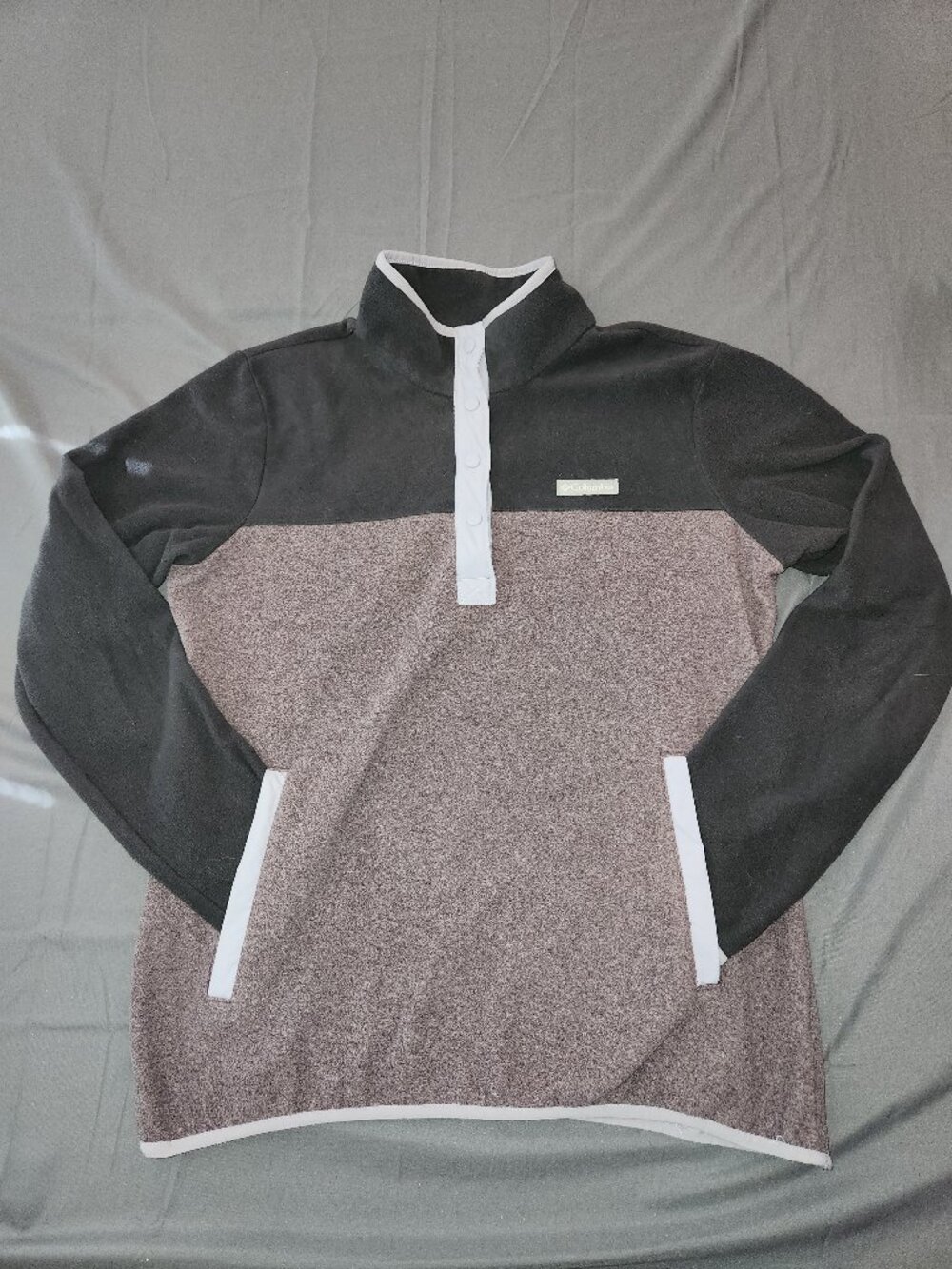 Columbia Womens L Glacial Fleece Pullover Half Snap Jacket Gray Purple Sweatshir